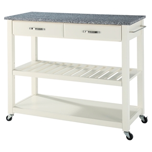 Solid Granite Top Kitchen Cart/Island - Optional Stool Storage, White 