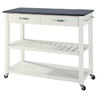 Solid Black Granite Top Kitchen Island Cart - White