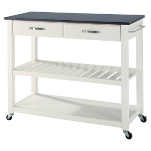 Solid Black Granite Top Kitchen Island Cart - White 