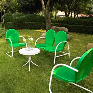 Griffith 4-Piece Conversation Seating Set - Green Chairs, White Table 