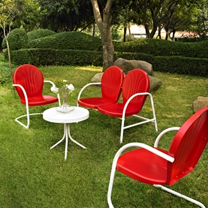 Griffith 4-Piece Conversation Seating Set - Red Chairs, White Table 