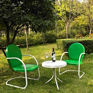 Griffith 3-Piece Conversation Seating Set - Green Chairs, White Table 