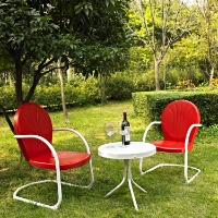Griffith 3-Piece Conversation Seating Set - Red Chairs, White Table