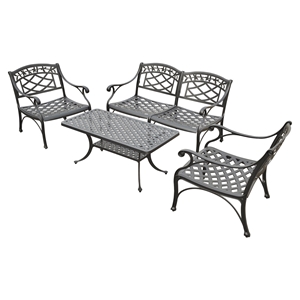 Sedona 4-Piece Conversation Seating Set - Cast Aluminum, Charcoal Black 