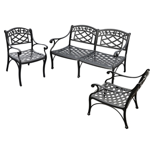 Sedona 3-Piece Conversation Seating Set - Cast Aluminum, Charcoal Black 