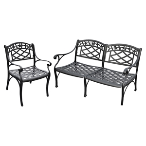 Sedona Conversation Loveseat and Club Chair - Cast Aluminum, Black 