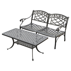 Sedona Loveseat and Cocktail Table - Cast Aluminum, Charcoal Black 