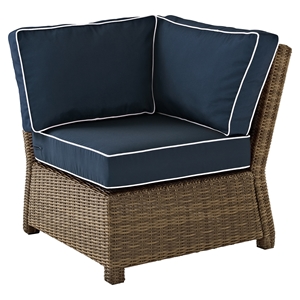 Bradenton Outdoor Wicker Sectional Corner Chair - Navy Cushions 