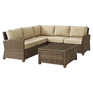 Bradenton 4-Piece Outdoor Seating Set - Sand Cushions, Light Brown Wicker 
