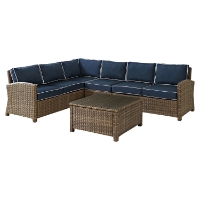 Bradenton 5-Piece Outdoor Seating Set - Navy Cushions, Light Brown Wicker