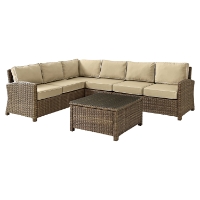 Bradenton 5-Piece Outdoor Seating Set - Sand Cushions, Light Brown Wicker