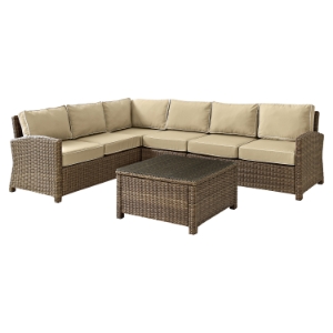 Bradenton 5-Piece Outdoor Seating Set - Sand Cushions, Light Brown Wicker 
