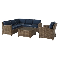 Bradenton 5-Piece Wicker Seating Set - Navy Cushions