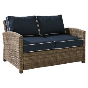 Bradenton Outdoor Wicker Loveseat - Navy Cushions 