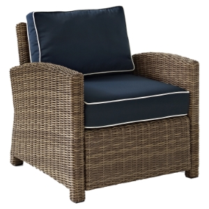 Bradenton Outdoor Wicker Arm Chair - Navy Cushions 