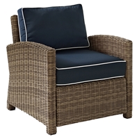 Bradenton Outdoor Wicker Arm Chair - Navy Cushions