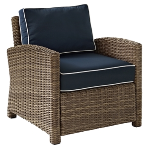 Bradenton Outdoor Wicker Arm Chair - Navy Cushions 