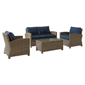 Bradenton 4-Piece Wicker Seating Set - Navy Cushions 