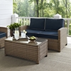 Bradenton Wicker Loveseat and Glass Top Table with Navy Cushions - CROS-KO70025WB-NV