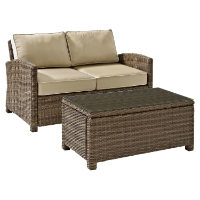 Bradenton Wicker Loveseat and Glass Top Table with Sand Cushions