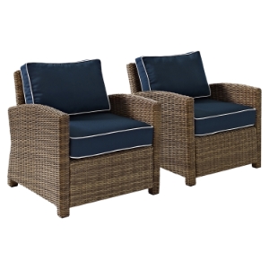 Bradenton 2-Piece Wicker Seating Set - Navy Cushions 