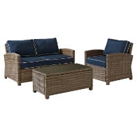 Bradenton 3-Piece Wicker Seating Set - Navy Cushions