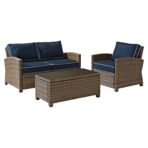 Bradenton 3-Piece Wicker Seating Set - Navy Cushions 