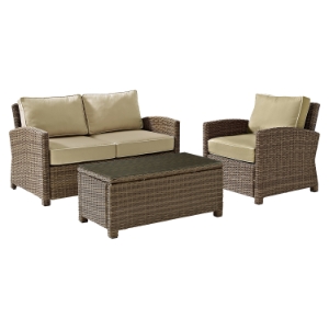 Bradenton 3-Piece Wicker Seating Set - Sand Cushions 