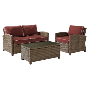 Bradenton 3-Piece Wicker Seating Set - Sangria Cushions 