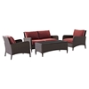 Kiawah 4-Piece Outdoor Wicker Seating Set with Sangria Cushions - CROS-KO70028BR