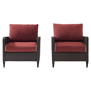 Kiawah 2-Piece Outdoor Wicker Seating Set - Sangria Cushions 