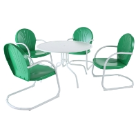 Griffith Metal 40" 5-Piece Outdoor Dining Set - Green Chairs, White Table