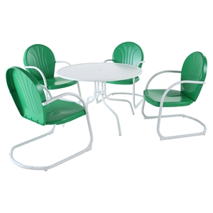 Griffith Metal 40" 5-Piece Outdoor Dining Set - Green Chairs, White Table 