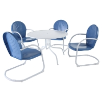 Griffith Metal 40" 5-Piece Outdoor Dining Set - Blue Chairs, White Table