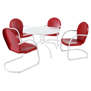 Griffith Metal 40" 5-Piece Outdoor Dining Set - Red Chairs, White Table 