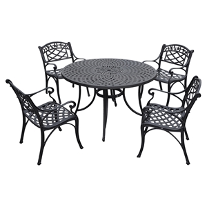Sedona 48" 5-Piece Cast Aluminum Dining Set - Charcoal Black, Arm Chairs 