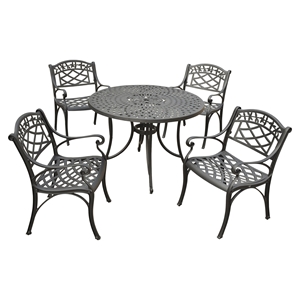 Sedona 42" 5-Piece Cast Aluminum Dining Set - Arm Chairs, Charcoal Black 