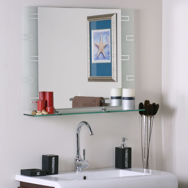 Super Modern Etched Wall Mirror with Shelf 