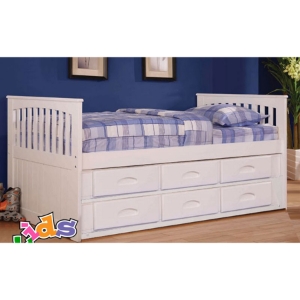 Twin Mission Rake Bed - Underbed Storage, White 