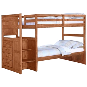 Orville Twin Over Twin Staircase Bunk Bed - Chest, Cinnamon Wax 