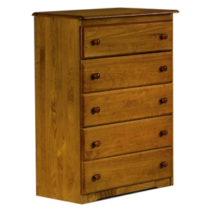 Isaac Wooden Bedroom Chest - 5 Drawers, Honey Finish 