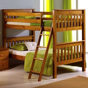 Lucienne Twin Bunk Bed - Slat Panels, Tilt Ladder, Honey 
