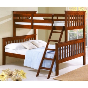 Lucienne Twin Over Full Bunk Bed - Slat Panels, Tilt Ladder, Light Espresso 