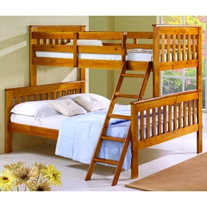 Lucienne Twin Over Full Bunk Bed - Slat Panels, Tilt Ladder, Honey 