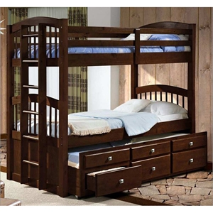 Maclean Tall Twin Spindle Bunk Bed - Storage Trundle, Dark Cappuccino 
