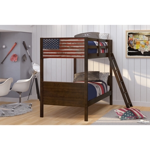 Patriot American Flag Bunk Bed - Twin Over Twin, Mocha 