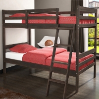 Econo Ranch Twin Bunk Bed - Leaning Ladder, Rustic Walnut