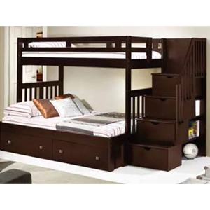 Twin Over Full Stairway Bunk Bed - Cappuccino 