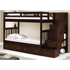 Stairway Bunk Bed - Twin Over Twin, Cappuccino 