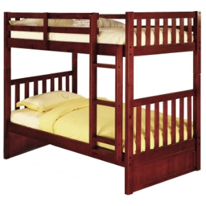 McAllister Twin Over Twin Bunk Bed - Slats, Bead Board, Merlot 